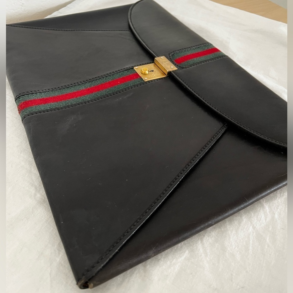 Rare Gucci Sherry Line Laptop Document Envelope Clutch Black 1970-80 - Picture 5 of 14
